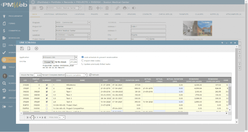 PMWeb 7 Portfolio Records Projects Link Schedule 