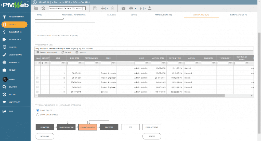 PMWeb 7 Forms RFIs Conflict Project Communications