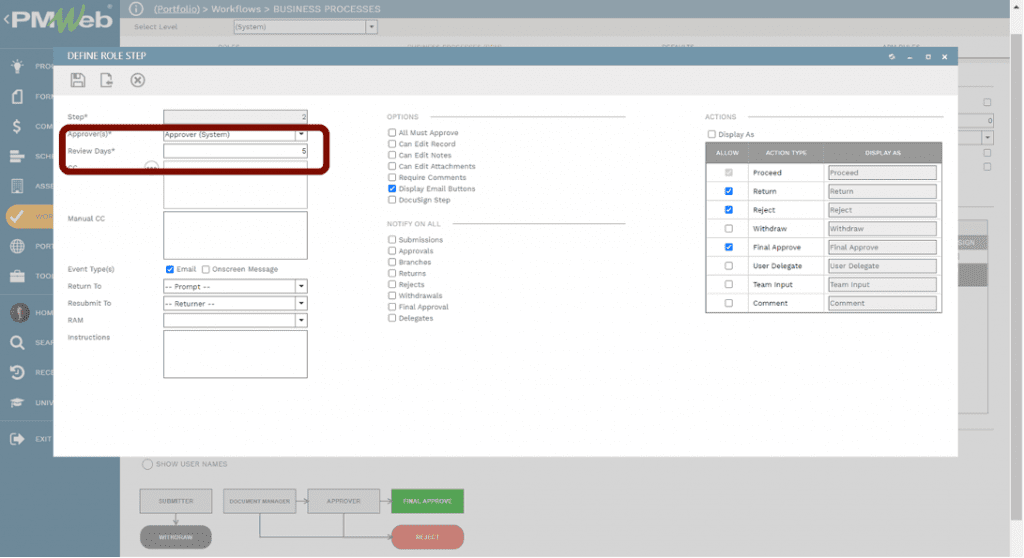 PMWeb 7 Workflow Business Processes Define for Role Step 