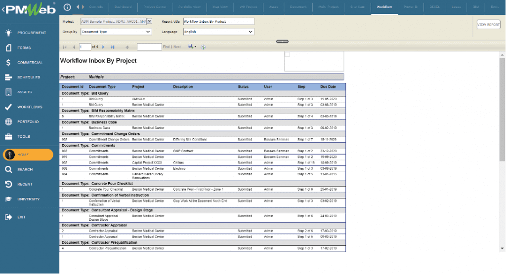 PMWeb 7 Workflow Inbox by Project for Project Communications