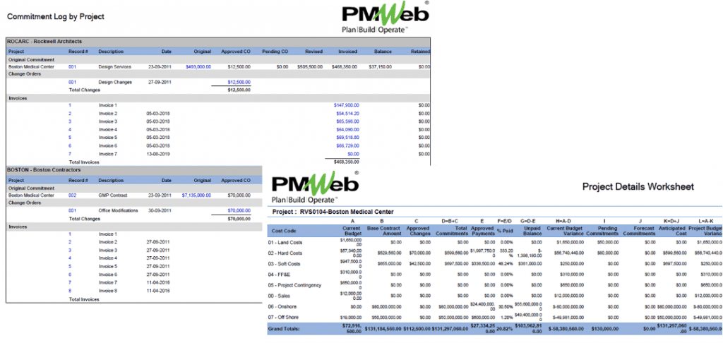 PMWeb 7 Commitment Log by Project Project Detail Worksheet