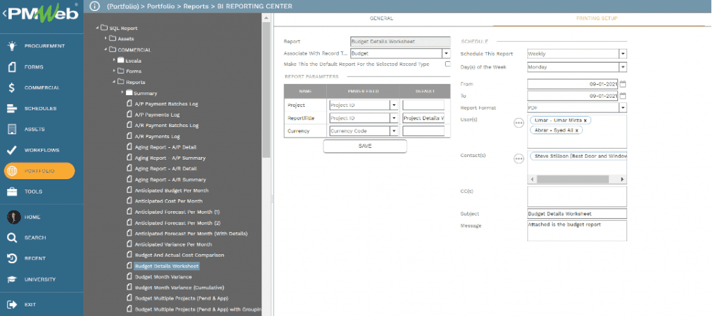 PMWeb 7 Portfolio Reports BI Reporting Center