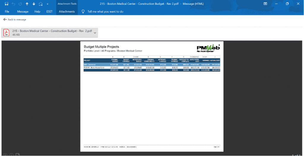 PMWeb 7 Construction Budget