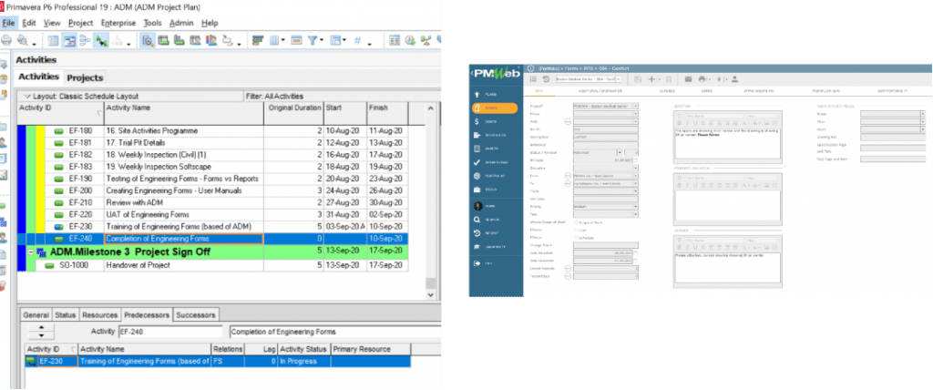 PMWeb 7 Forms RFIs Conflict 
Primavera P6 Profesional 