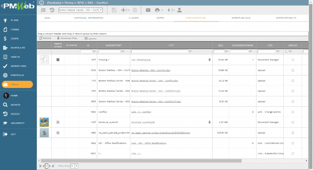 PMWeb 7 Forms RFIs Conflict 