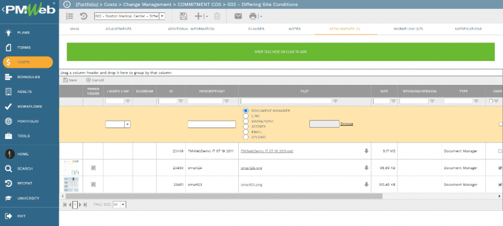 PMWeb 7 Costs Change Managment Commitment COS 