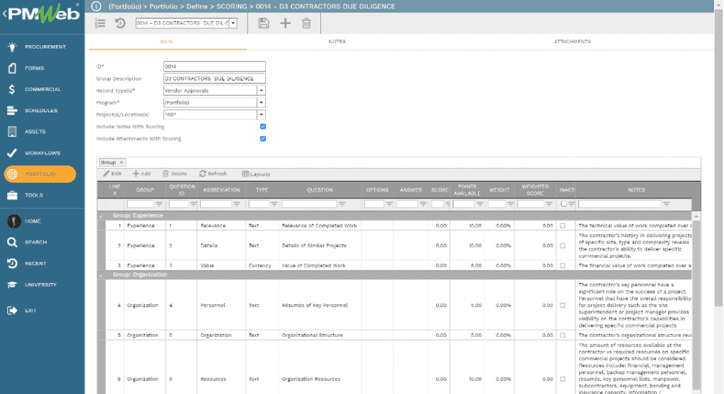 PMWeb 7 Portfolio Define Scoring 