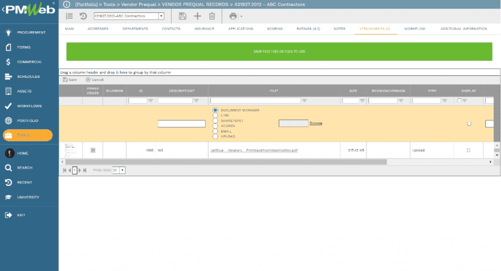 PMWeb 7 Tools Vendor Prequal Vendor Prequal Records 