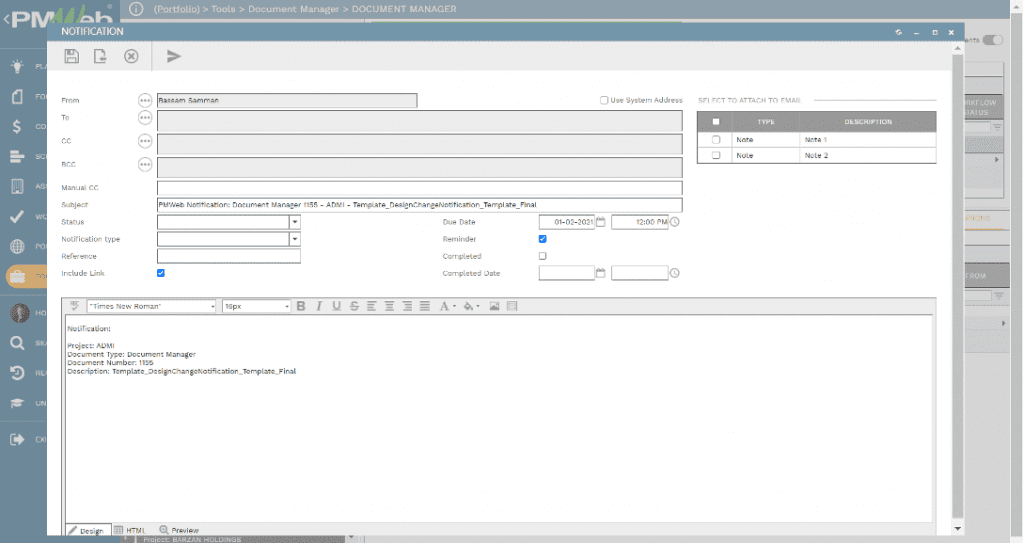 PMWeb 7 Tools Document Manager 
Notification