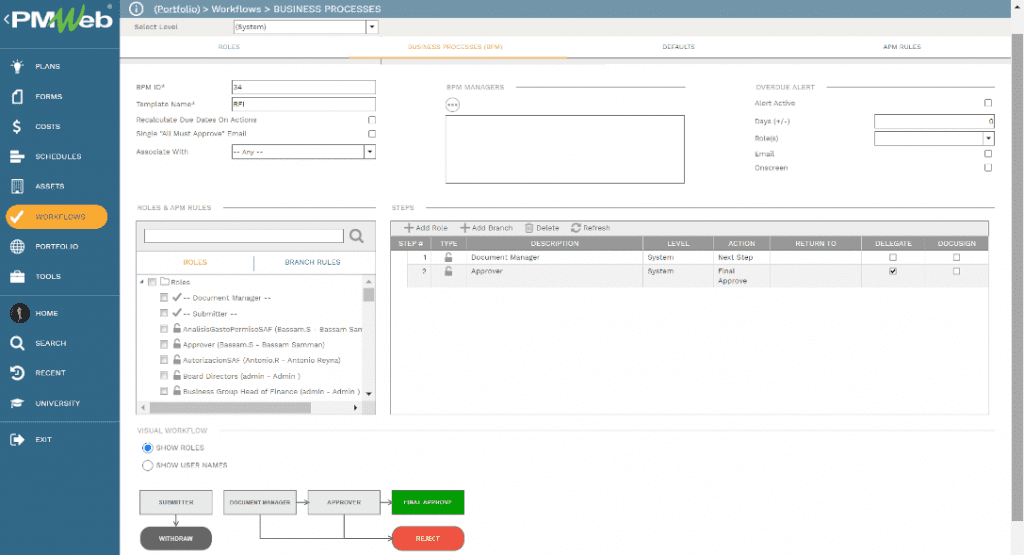 PMWeb 7 Workflow Business Processes to Standardize Implementation, Maintenance, and Storage of Project Records