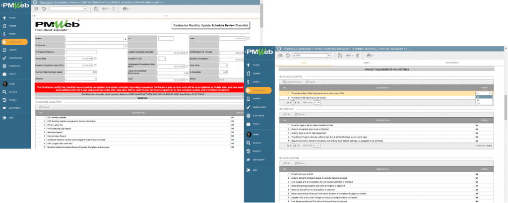 PMWeb 7 Schedules Forms Main