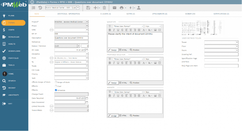 PMWeb 7 Forms RFIs Main 