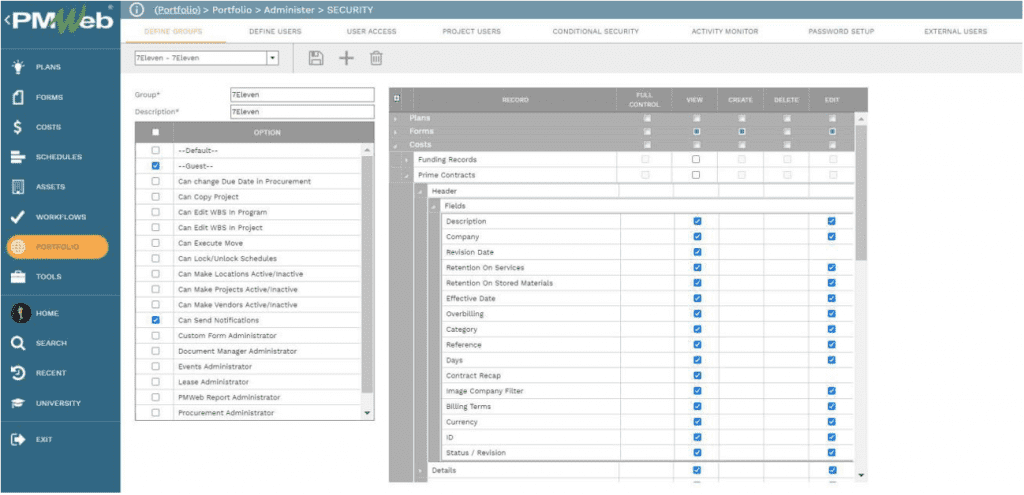 PMWeb 7 Portfolio Administer Security Define Groups