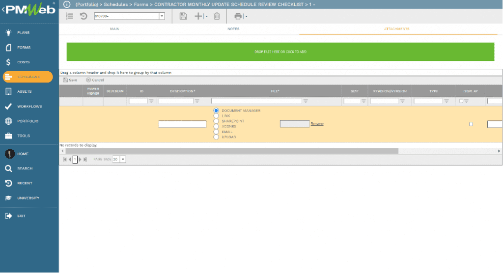 PMWeb 7 Schedule Forms  Attachment 