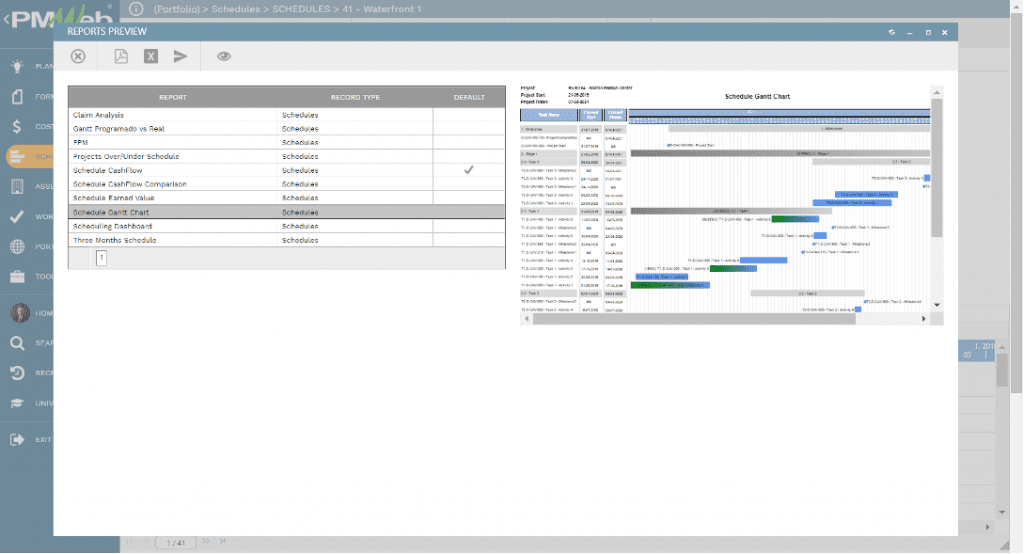 PMWeb 7 Schedules Schedules Report Preview 