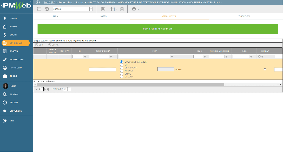 PMWeb 7 Schedules Forms Attachments 