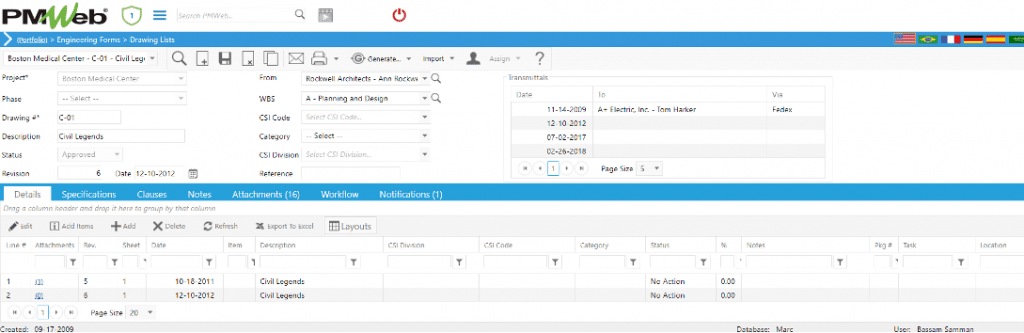 PMWeb 7 Engineering Forms Drawing Lists Details 