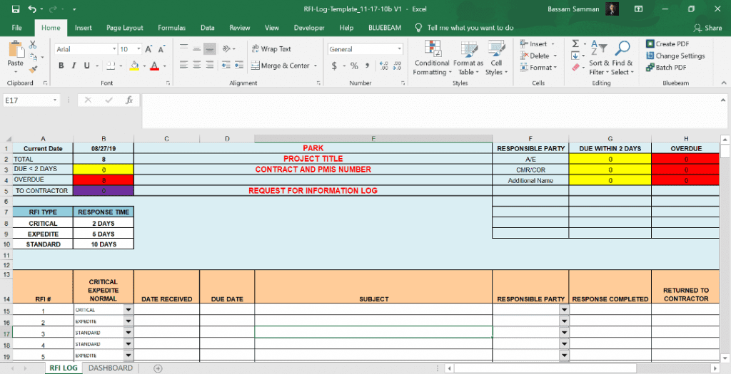 PMWeb 7  RFI Log Template Excel 