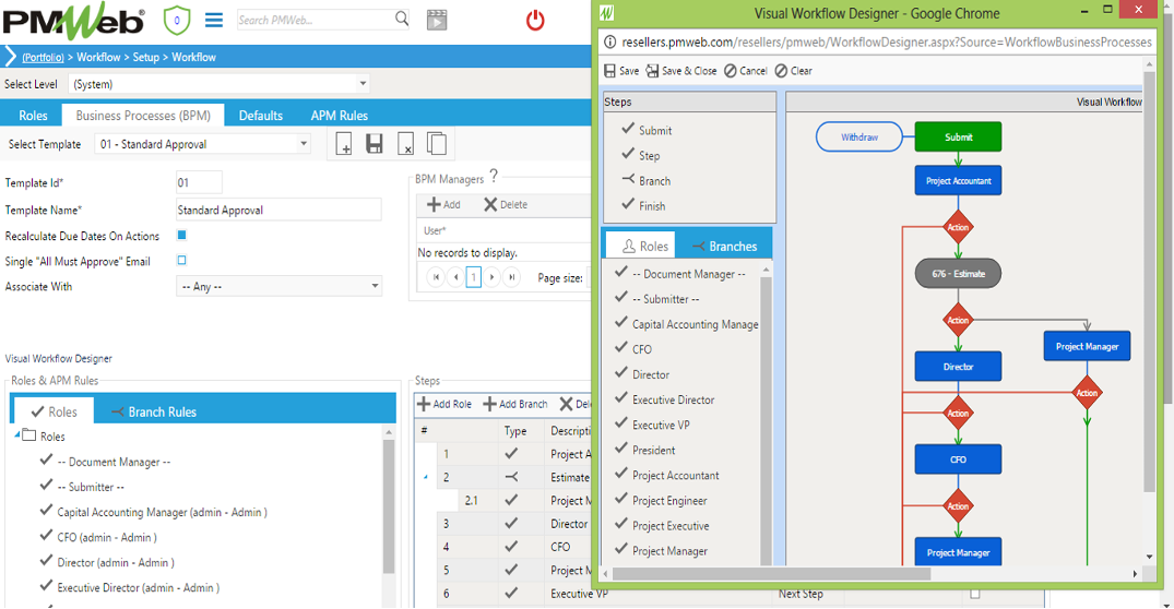 PMWeb 7 Workflow Step Workflow Business Processes (BPM) Visual Workflow Designer-Google Chrome 