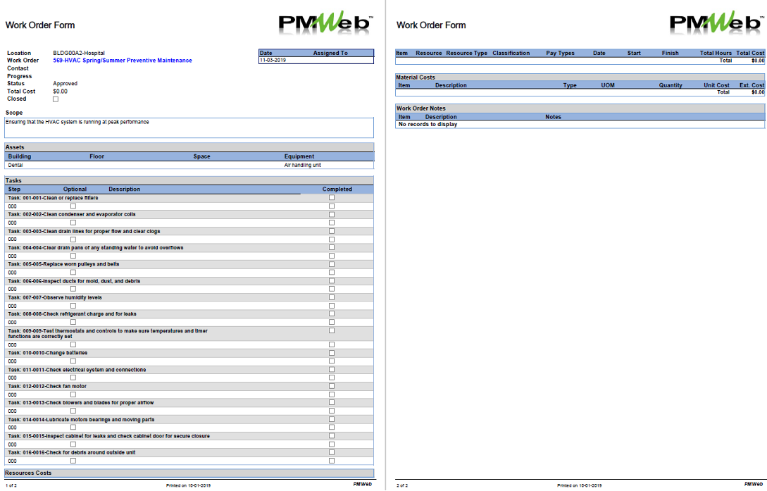 PMWeb 7 Work Order Form 