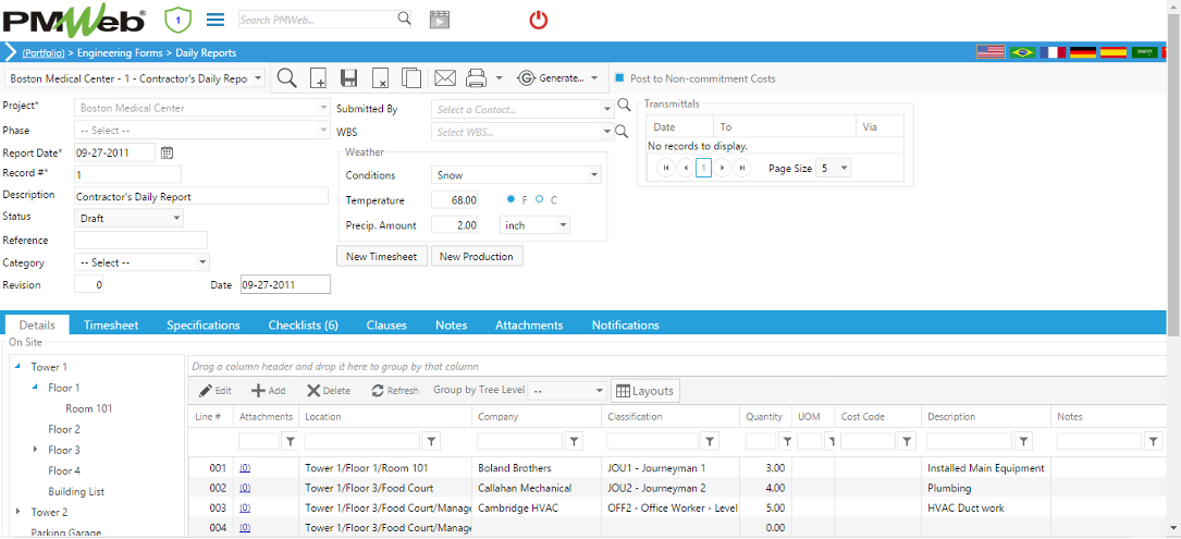 PMWeb 7 Engineering Forms Daily Report Details 