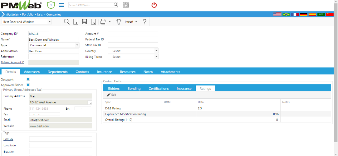 PMWeb 7 Portfolio Lists Companies Details 