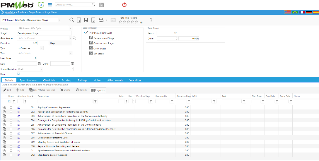 PMWeb 7 Toolbox Stage Gates Stage Gates Details 