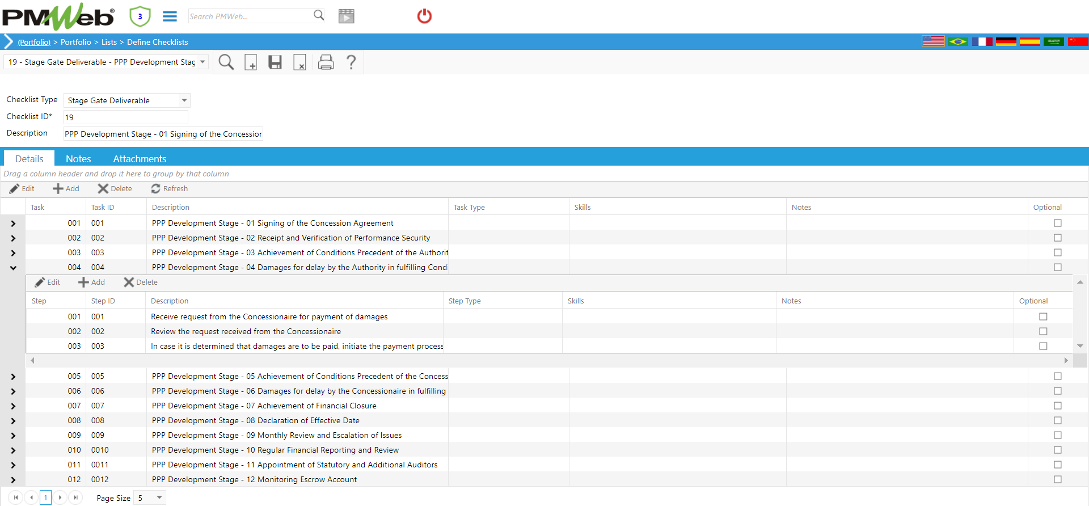 PMWeb 7 Portfolio Lists Define Checklists Details 