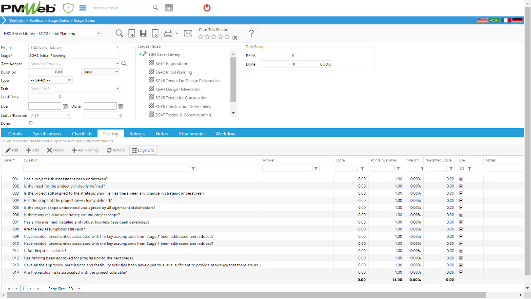 PMWeb 7 Toolbox Stage Gates Stage Gates Scoring 