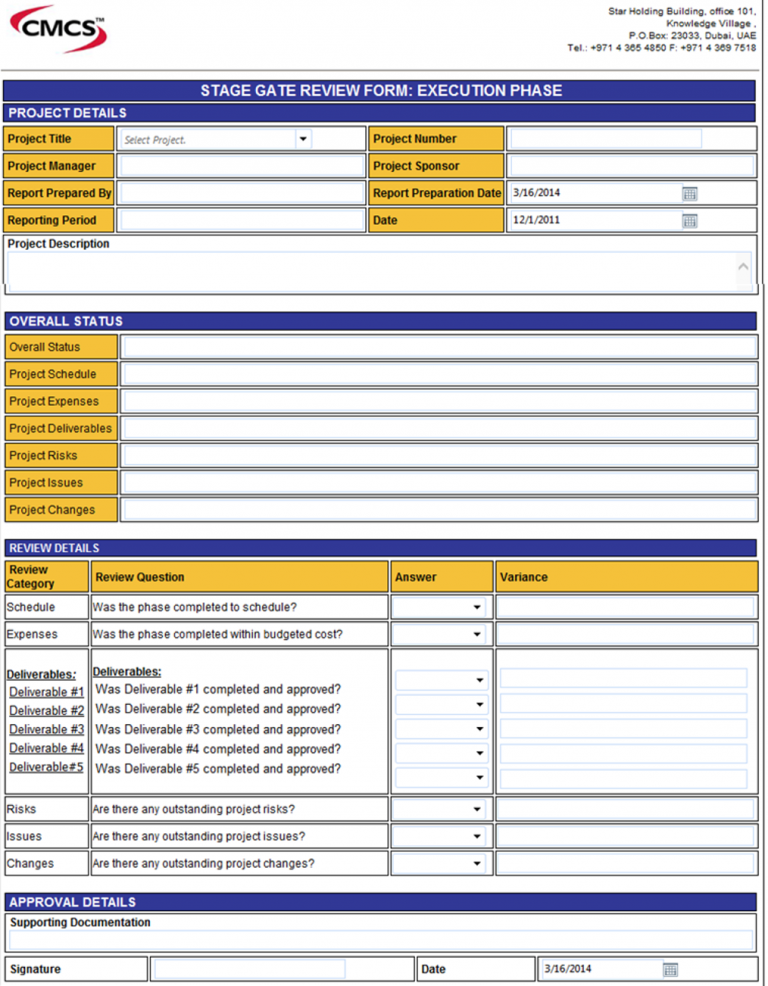 PMWeb 7 Stage Gates Review Form Execution Phase for Post-Award Contract Management Activities