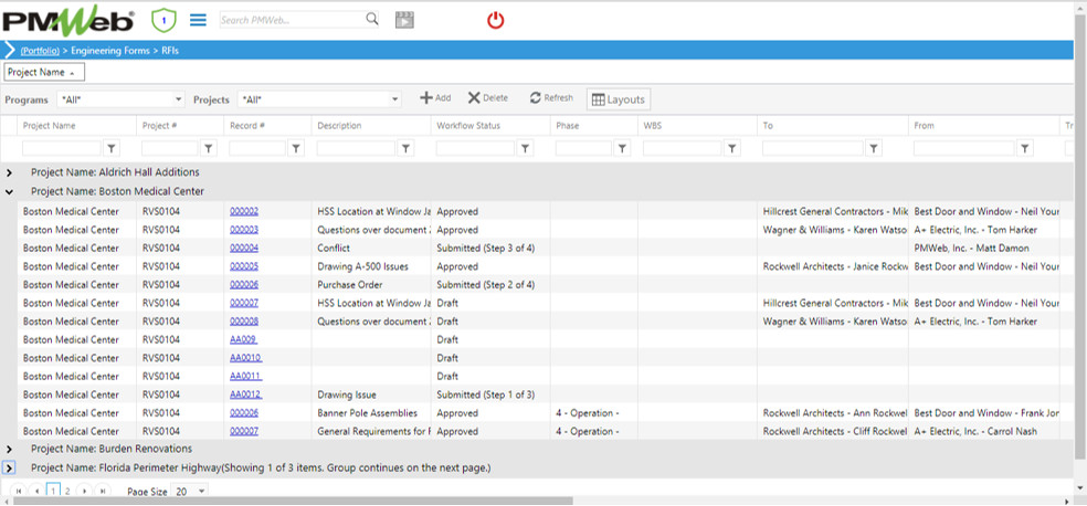 PMWeb 7 Engineering RFIs
Projects Name