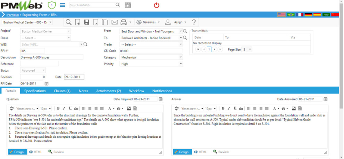 PMWeb 7 Engineering RFIs Details 