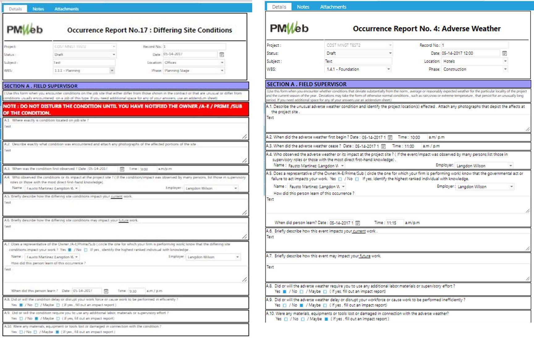 PMWeb 7 Occurence Report 