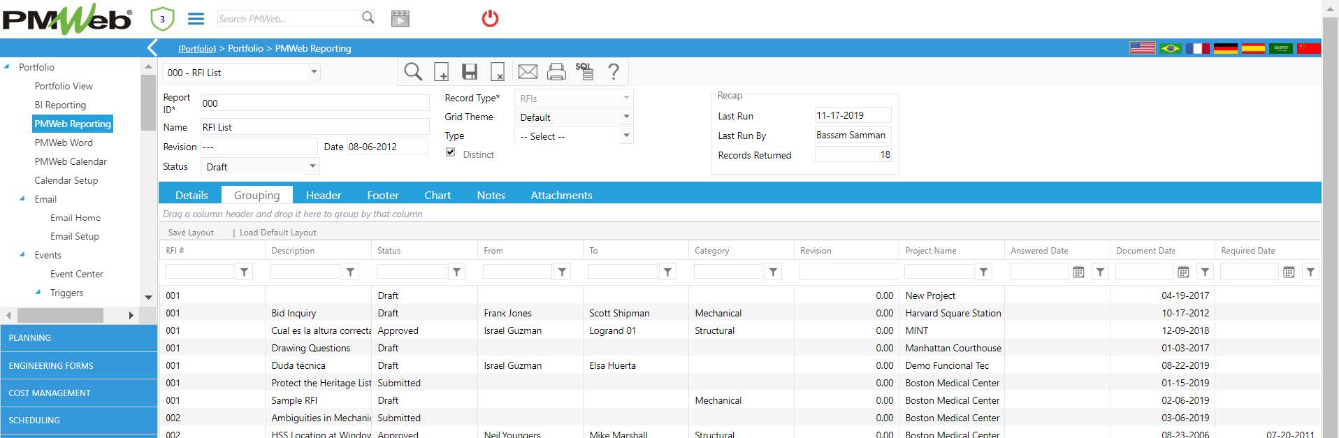 PMWeb 7 Portfolio PMWeb Reporting Grouping