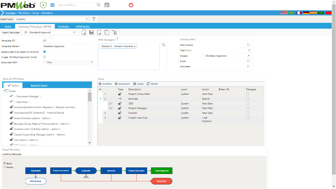 PMWeb 7 Workflow Business Processes for tracking Cost Performance Indices