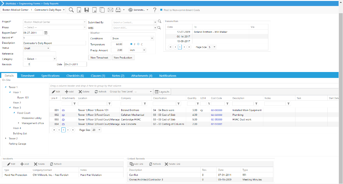 PMWeb 7 Engineering Forms Daily Reports Details 