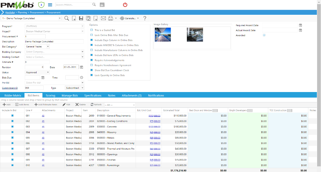 PMWeb 7 Planning Procurement Procurement Bid Items 