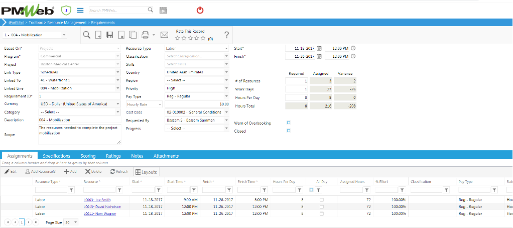 PMWeb 7 Toolbox Resource Managment Requirements Assignments