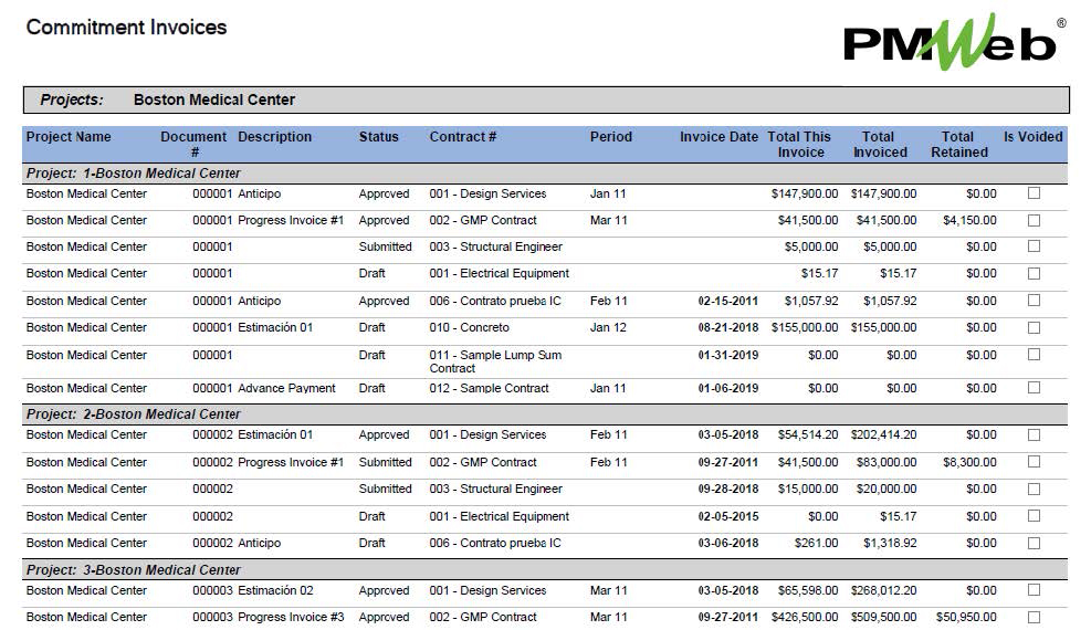 PMWeb 7 Commitment Invoices 