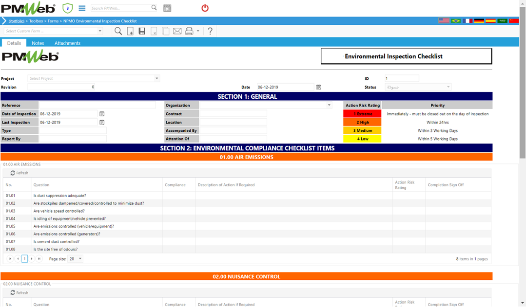 PMWeb 7 Toolbox Forms NPMO Environmental Inspection Checklist
Details 