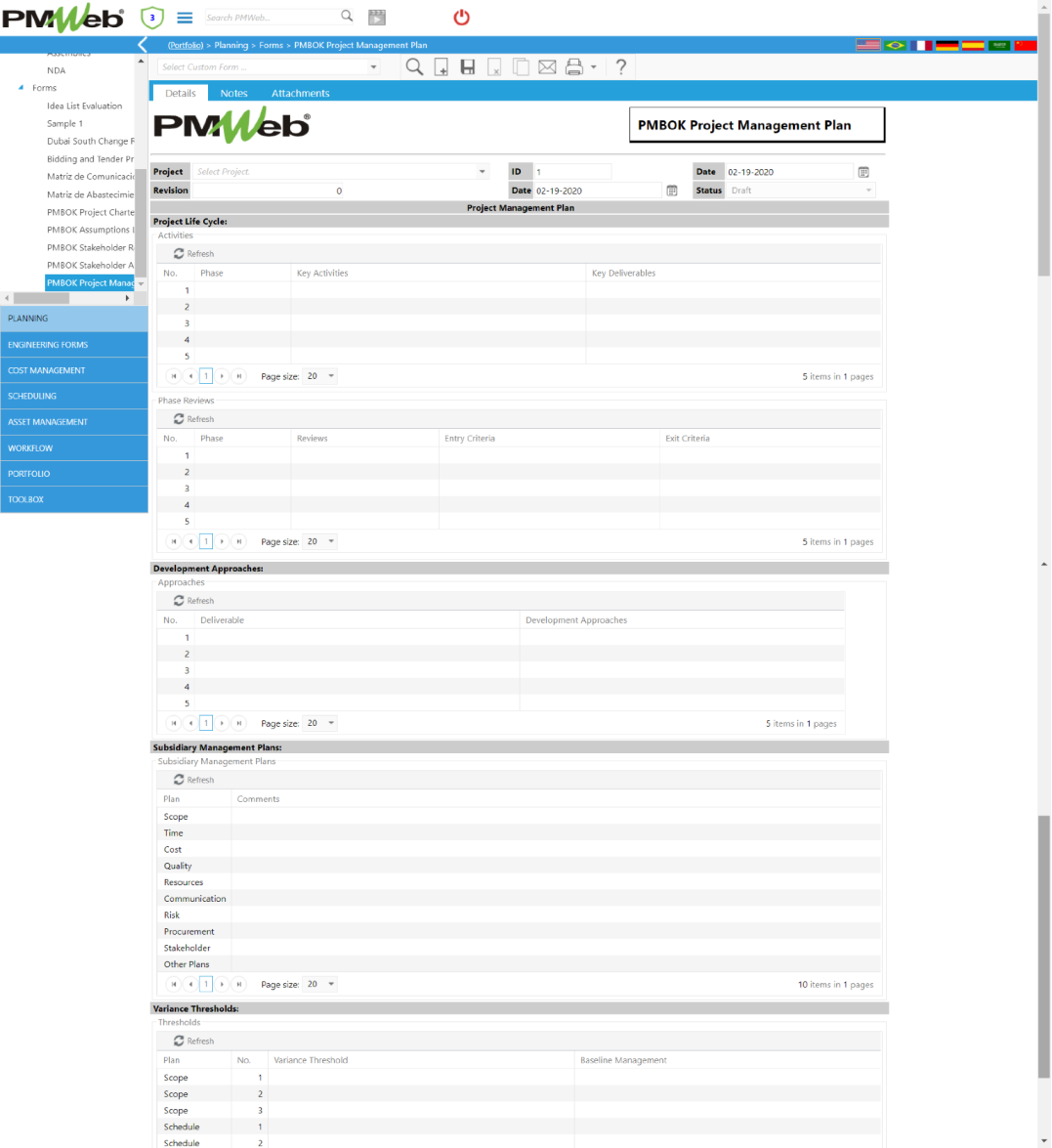 PMWeb 7 Planning Forms PMBOK® Project Managment Plan 