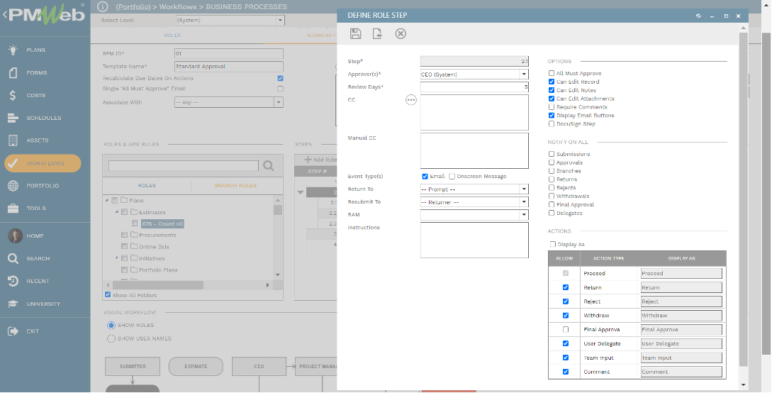 PMWeb 7 Workflows Business Processes  Business Processes BPM
Define Role Step 