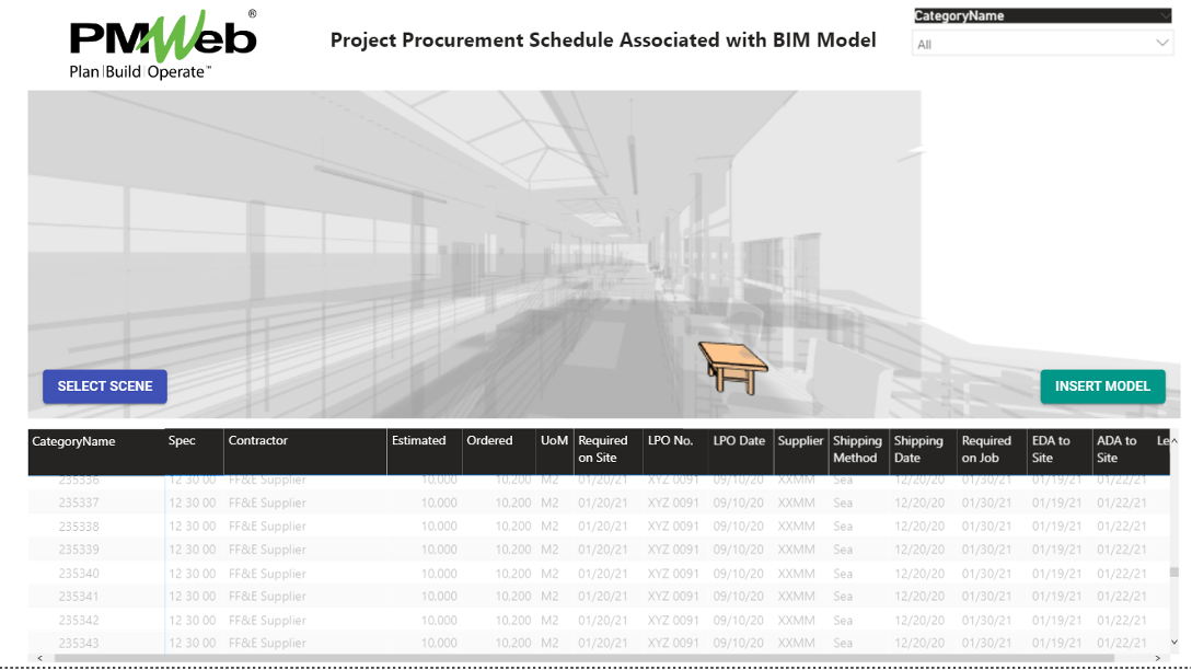 PMWeb 7 Project Procurement Schedule Associated With BIM Model