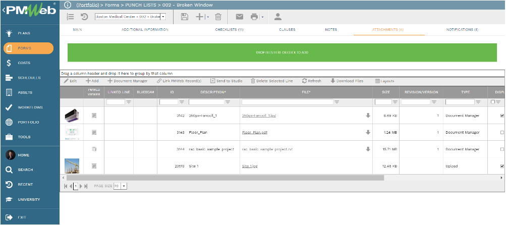 PMWeb 7 Forms Punch Lists Attachments 