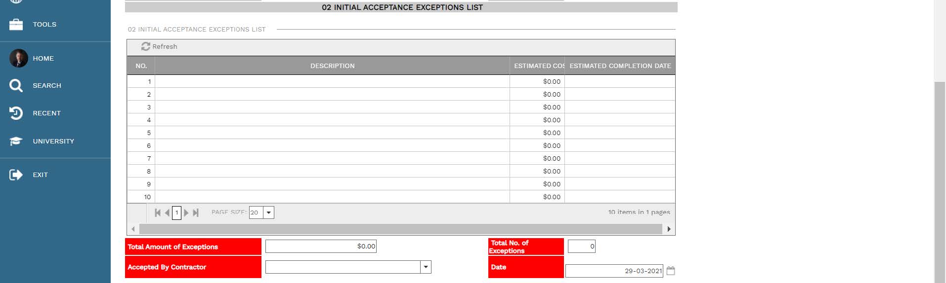 PMWeb 7 Assets Forms Initial Acceptance Process Template 