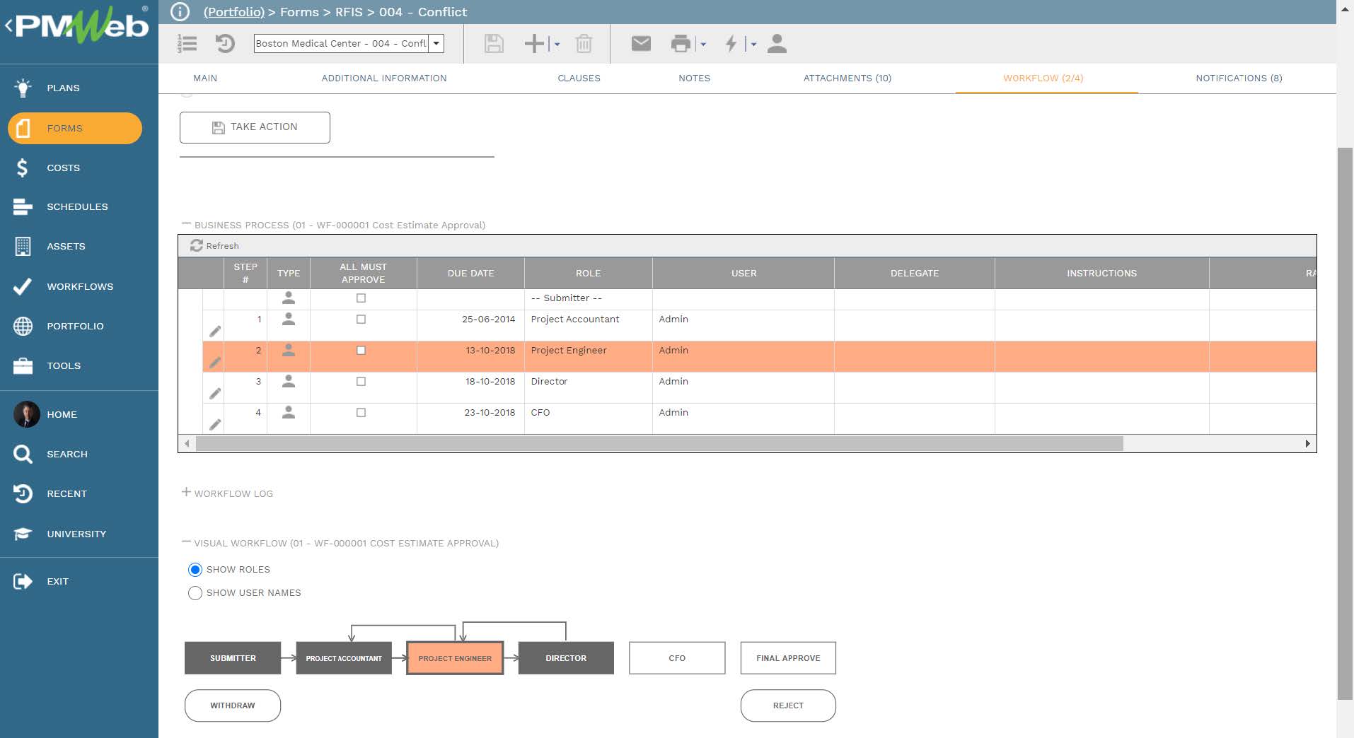 PMWeb 7 Forms RFIs Conflict Workflow 