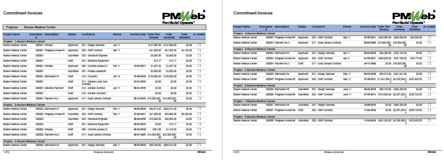 PMWeb 7 Commitment Invoices 