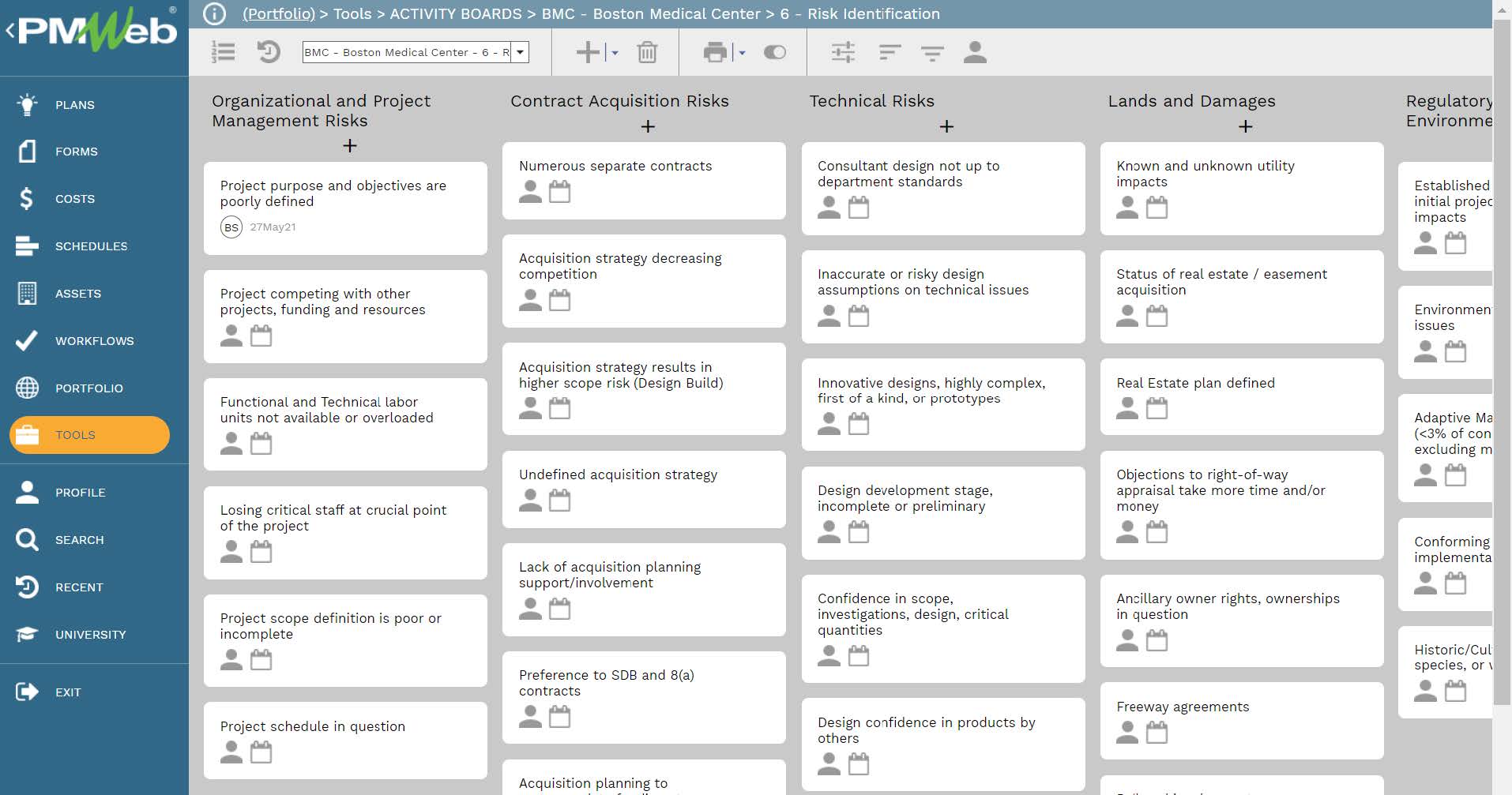 PMWeb 7 Tools Activity Boards BMC 
Boston Medical Center Risk Identification 