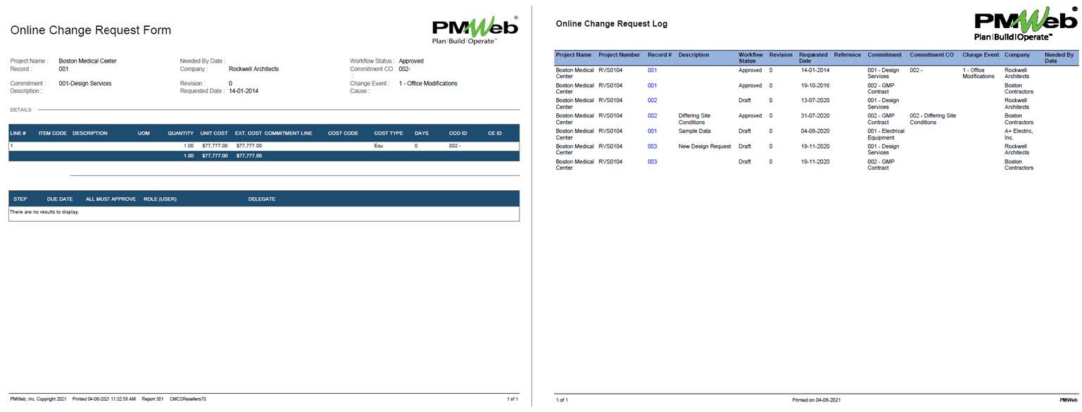 PMWeb 7 Online Change Request Form / Log