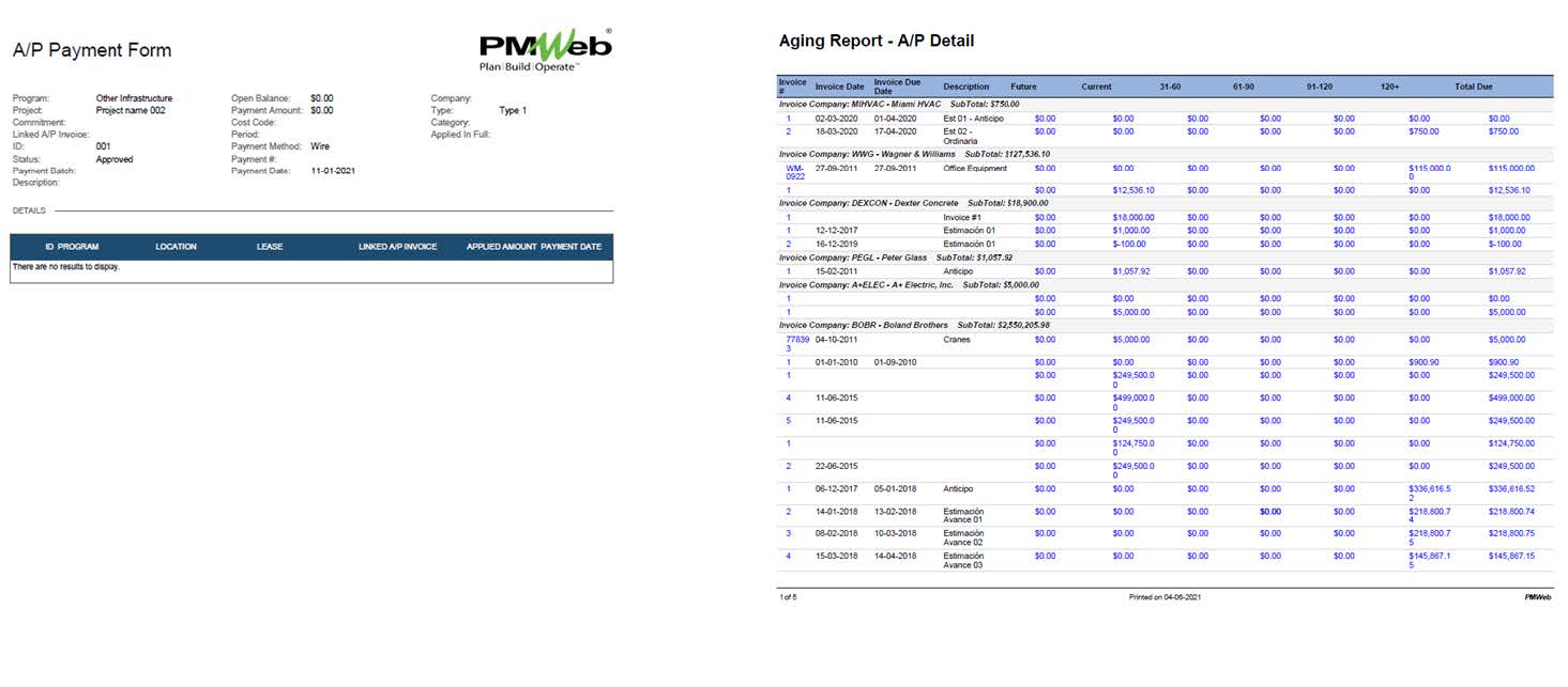 PMWeb 7 A/P Payment Form 
Aging Reprot - A/P Detail 